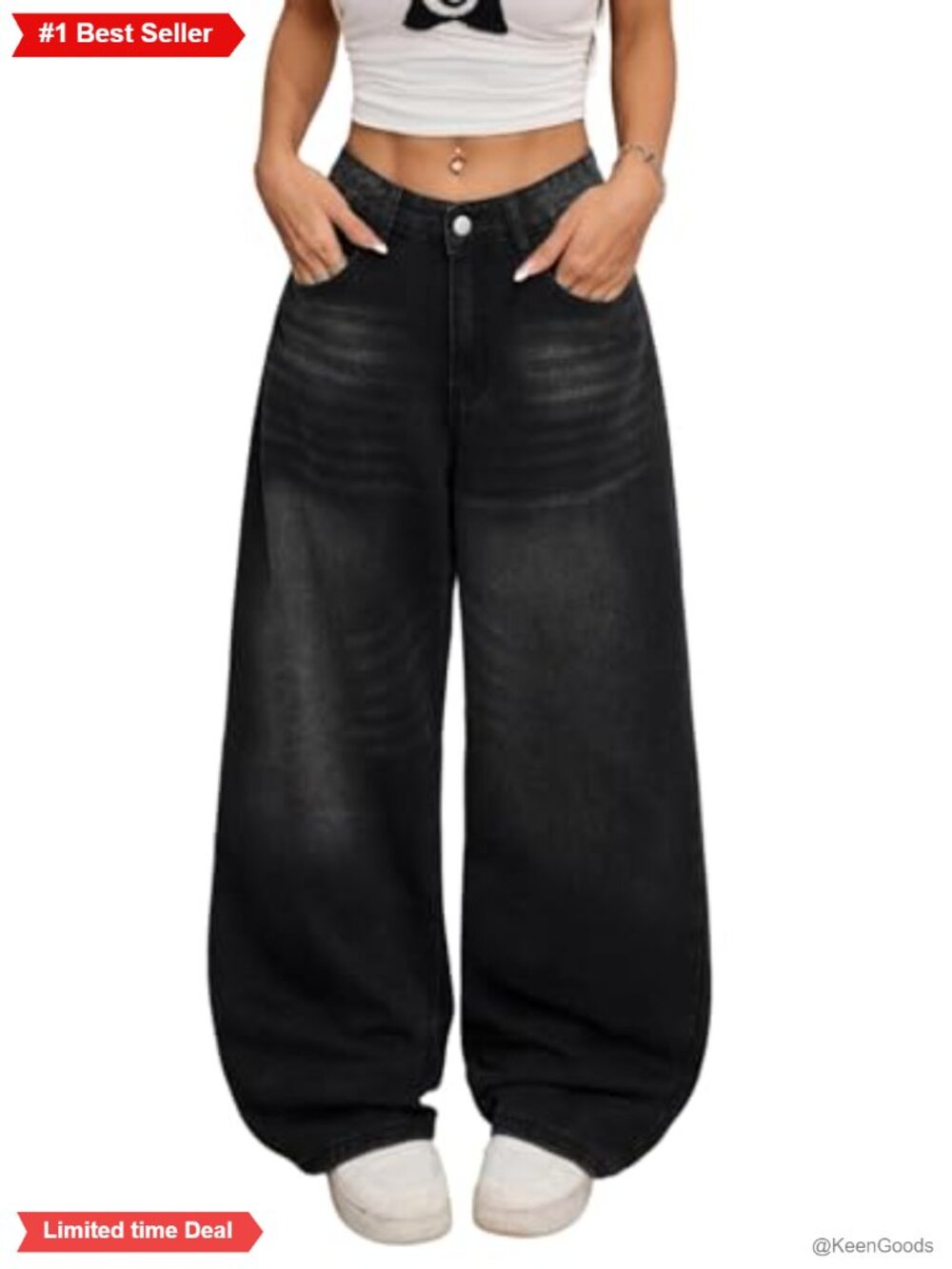 Womens Baggy Wide Leg Jeans High Rise Cotton Blend Denim Streetwear